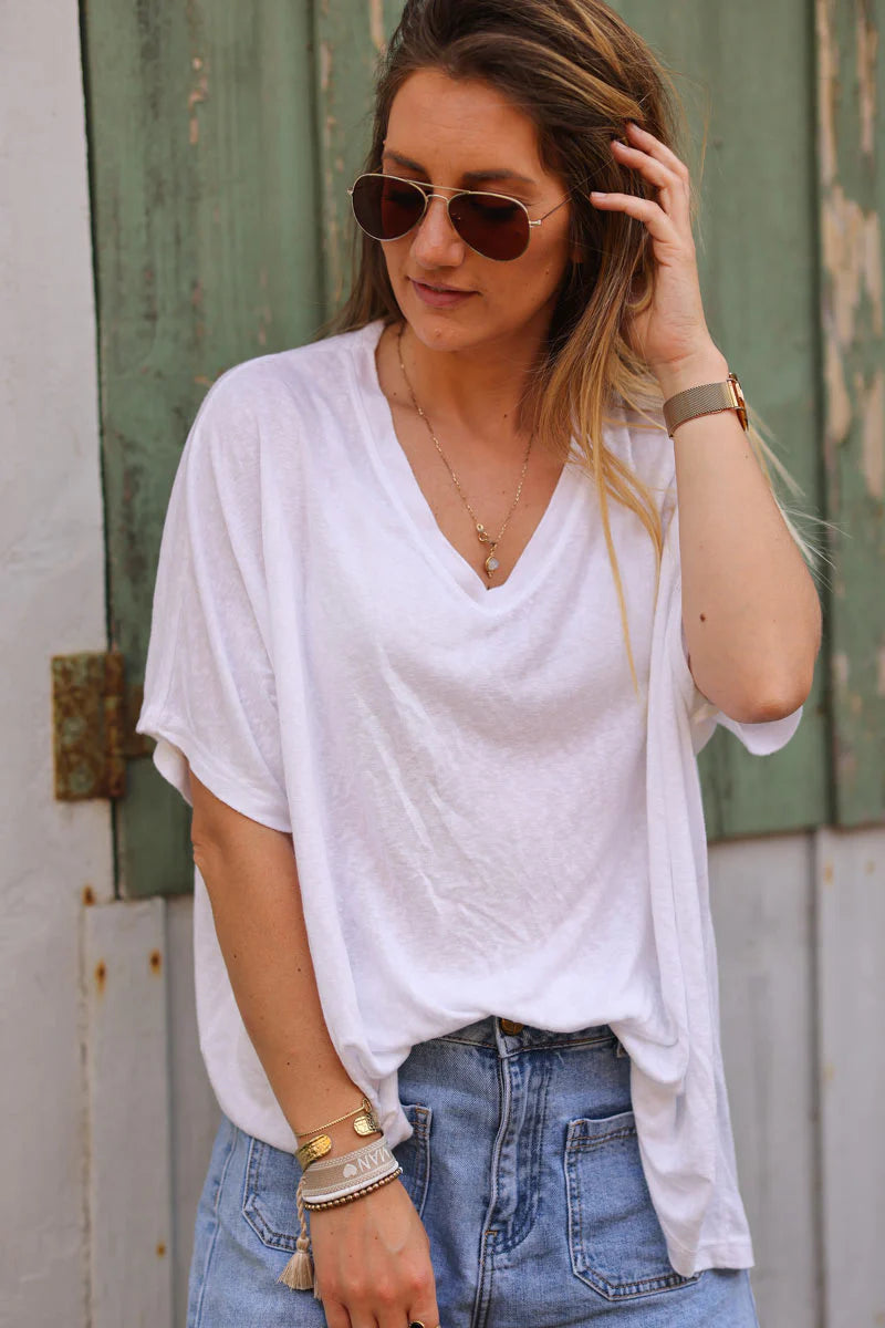 White Relaxed Fit Batwing Super Soft T-shirt