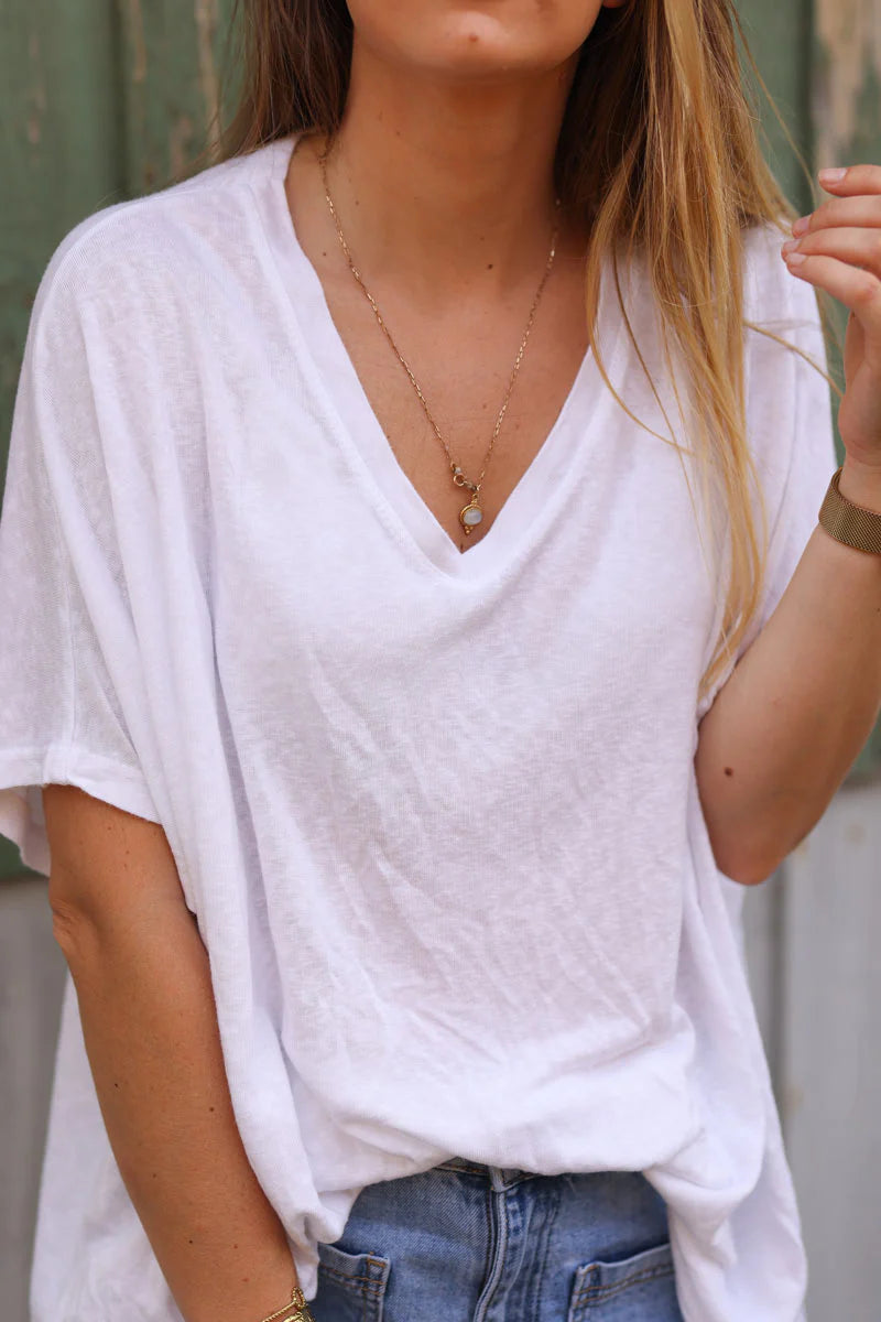 White Relaxed Fit Batwing Super Soft T-shirt