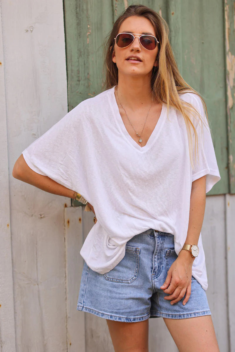 White Relaxed Fit Batwing Super Soft T-shirt