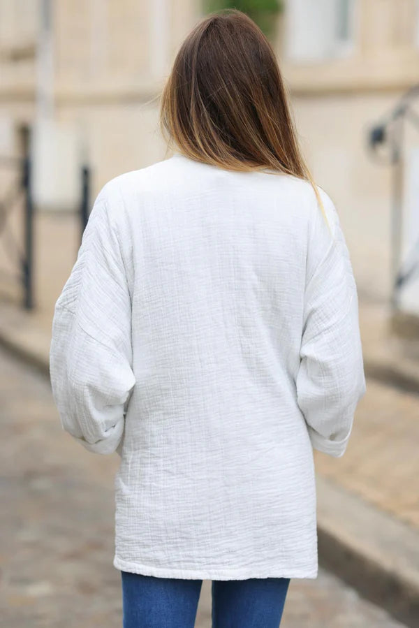 White relaxed fit crinkle cotton gauze jacket