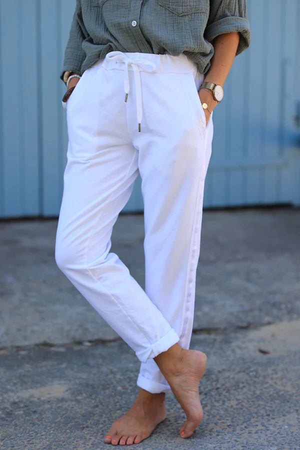 White Sweatpants with Satin Outseams