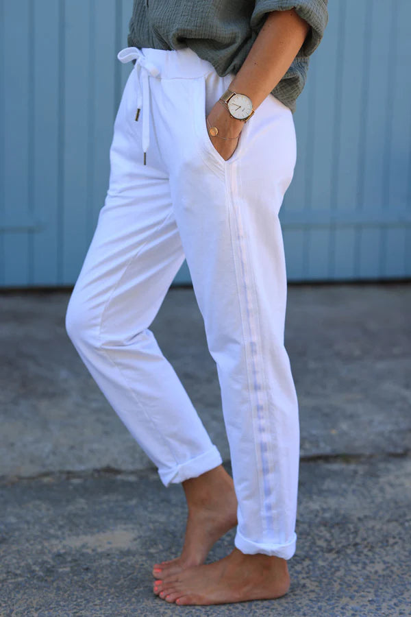 White Sweatpants with Satin Outseams