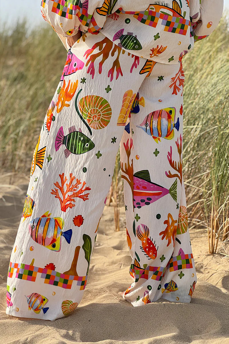 White Under the Sea Boho Pull-On Pants