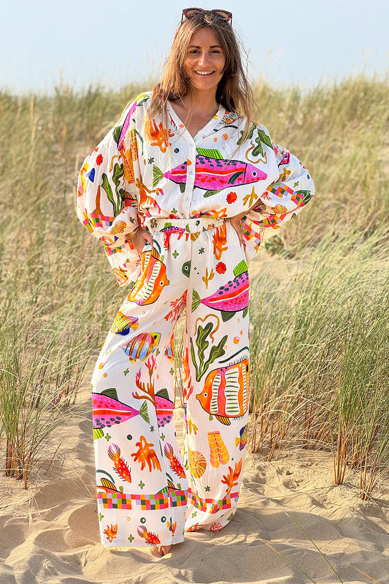 White Under the Sea Boho Pull-On Pants