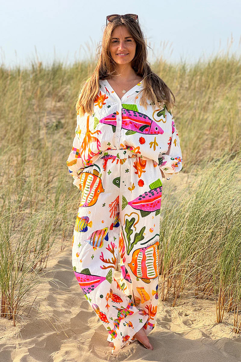 White Under the Sea Boho Pull-On Pants