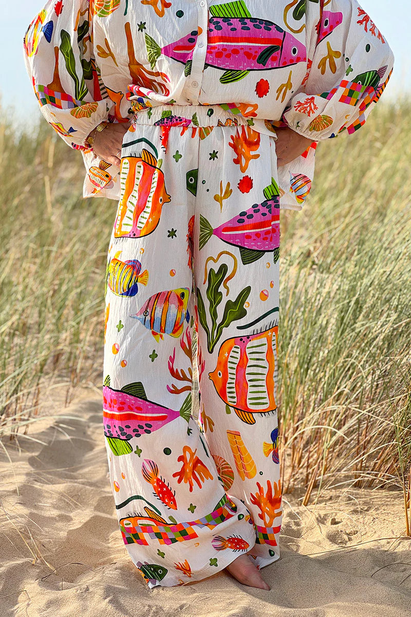 White Under the Sea Boho Pull-On Pants
