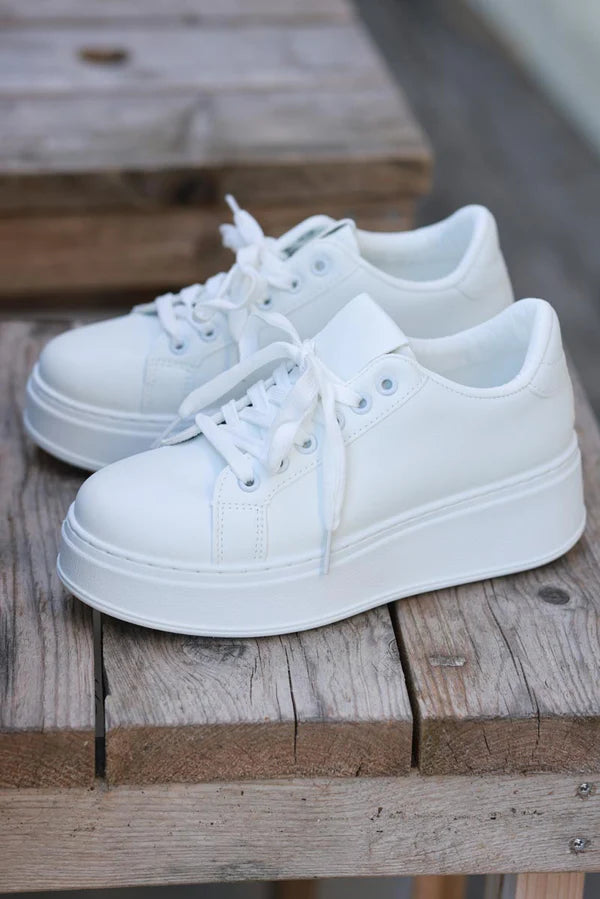 White Vegan Leather Platform Sneakers