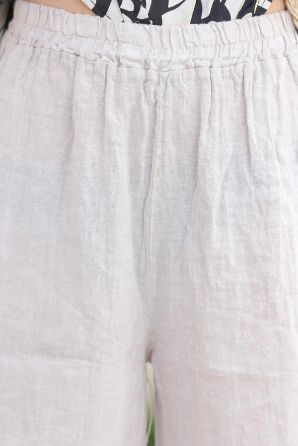 Wide Leg Beige Pants with Elastic Waistband