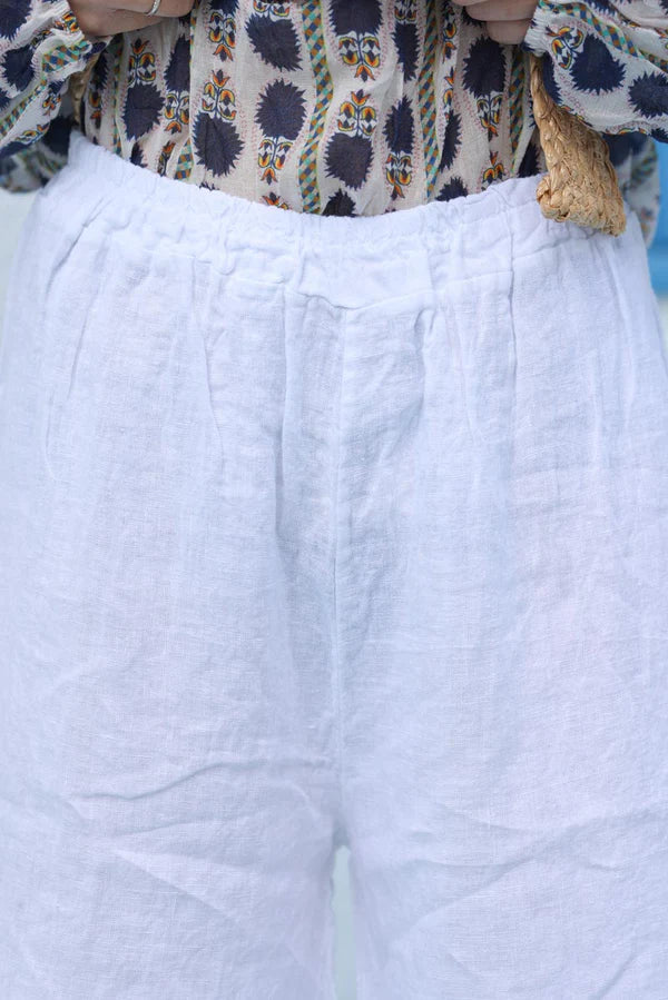 Wide Leg White Pants with Elastic Waistband