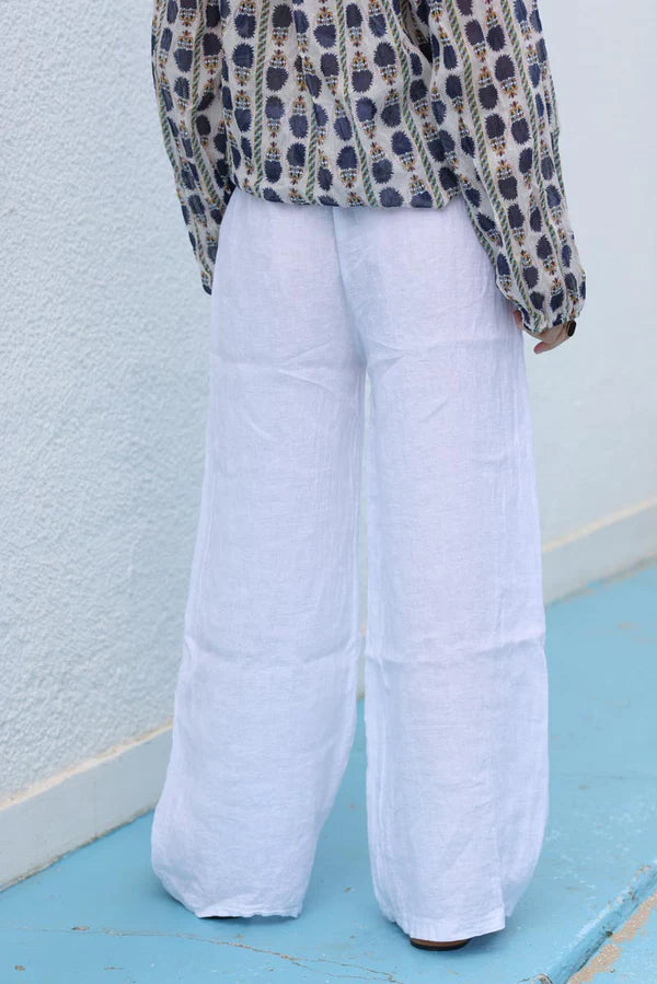 Wide Leg White Pants with Elastic Waistband