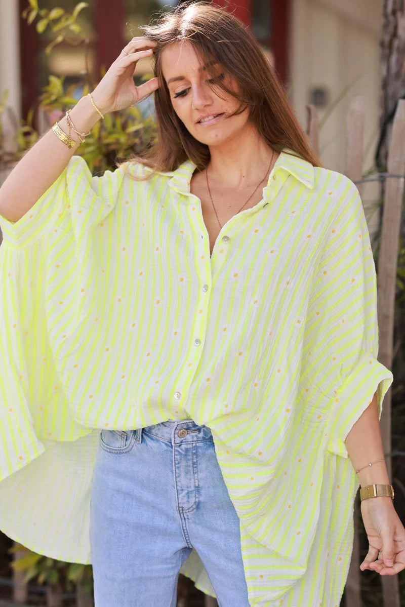 Yellow Daisy Stripe Button Down Blouse