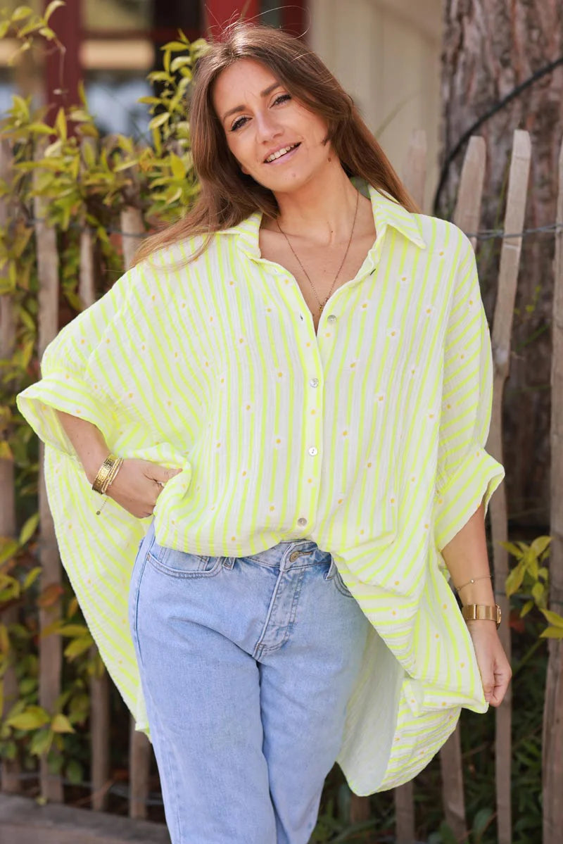 Yellow Daisy Stripe Button Down Blouse