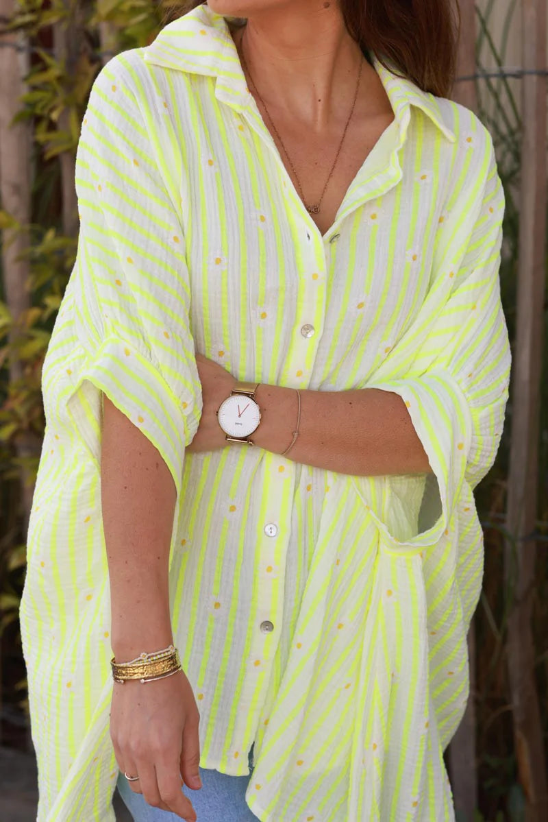 Yellow Daisy Stripe Button Down Blouse