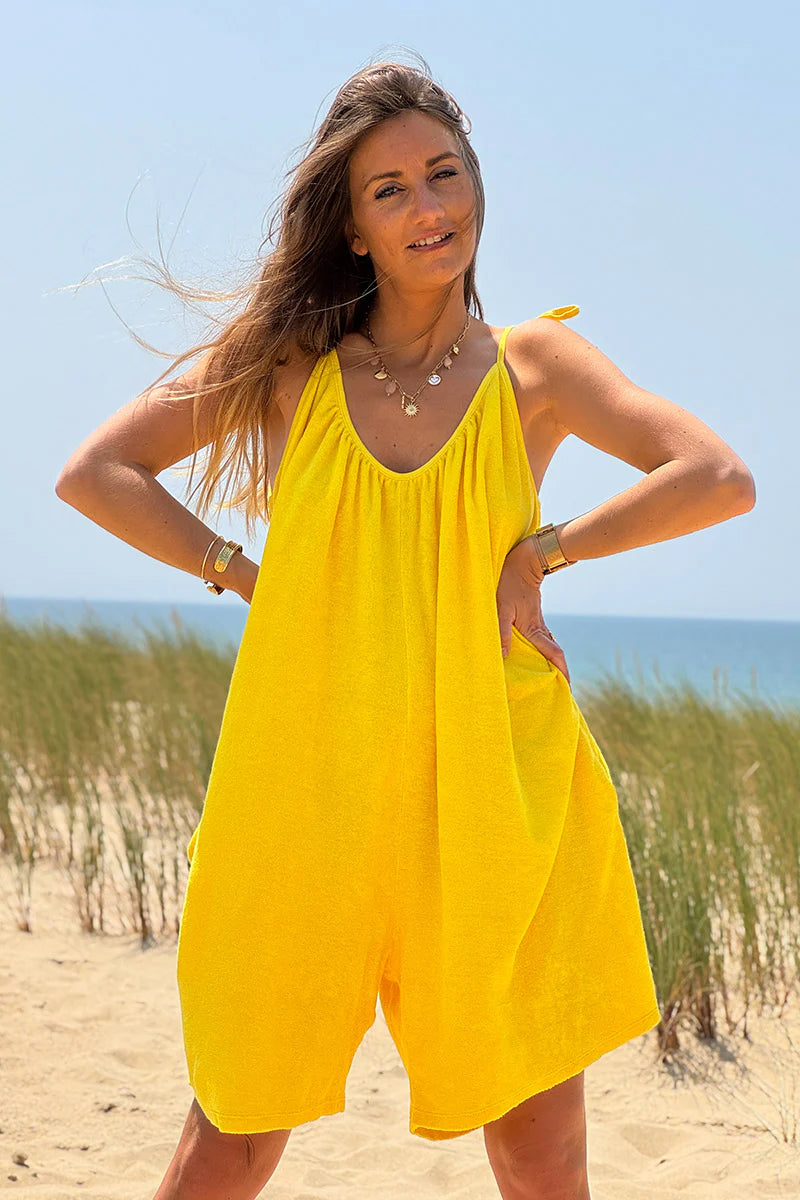Yellow Gauze Tie-Shoulder Playsuit