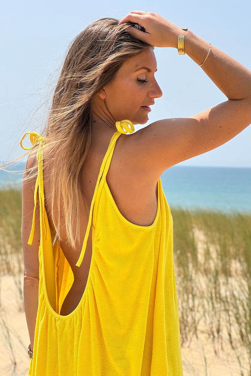 Yellow Gauze Tie-Shoulder Playsuit