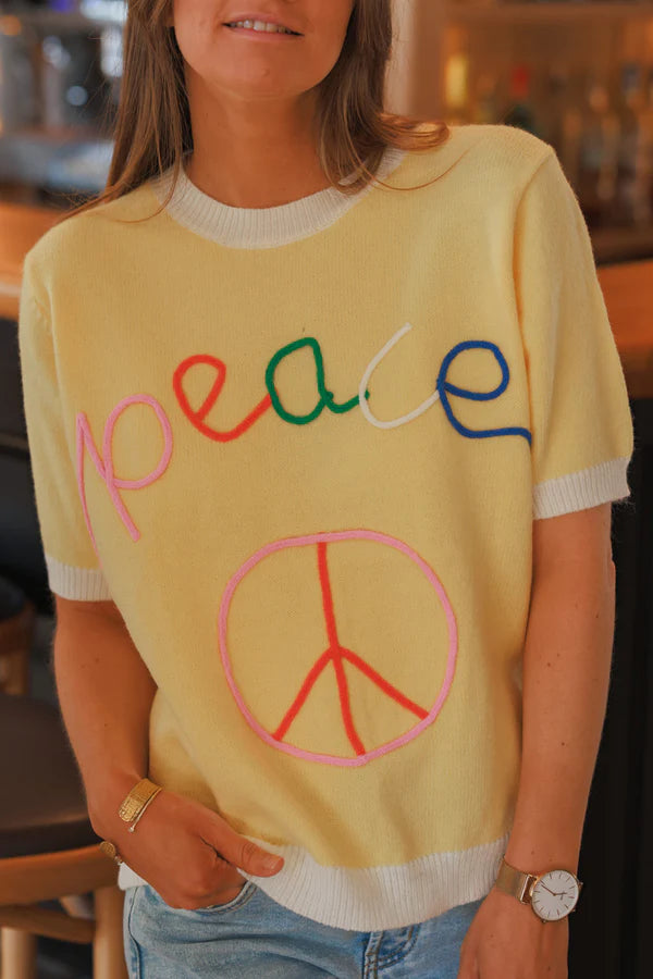 Yellow “Peace” Ringer Knit Top