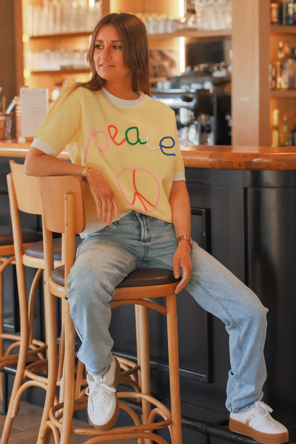 Yellow “Peace” Ringer Knit Top