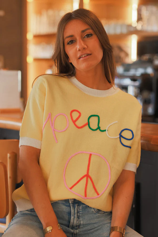 Yellow “Peace” Ringer Knit Top