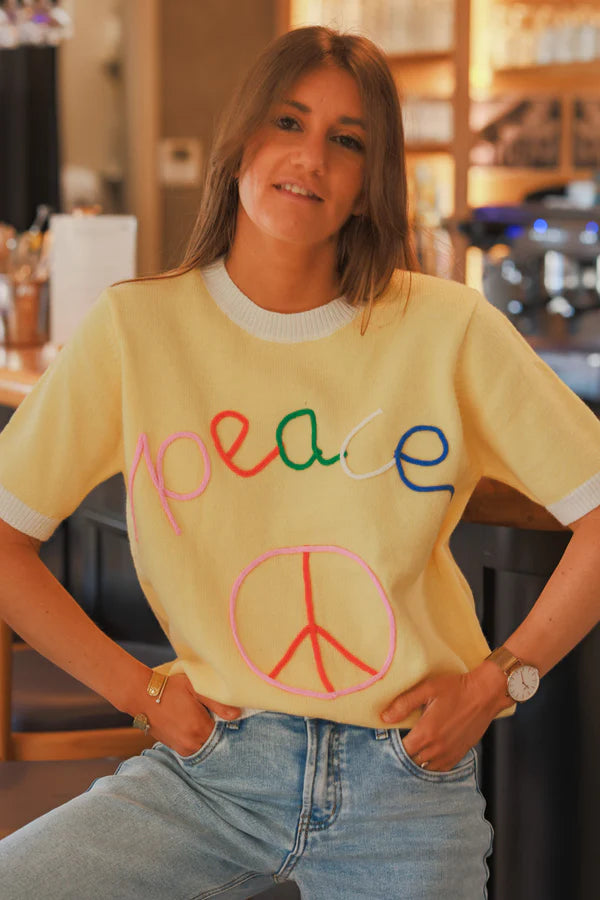 Yellow “Peace” Ringer Knit Top