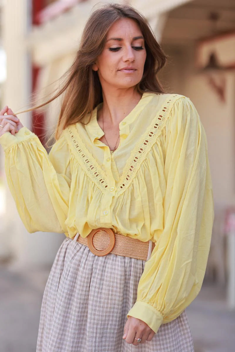 Yellow Pleated Cotton Prairie Blouse