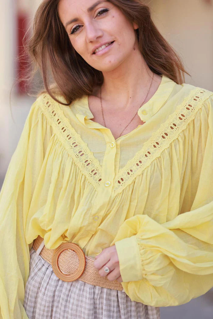 Yellow Pleated Cotton Prairie Blouse