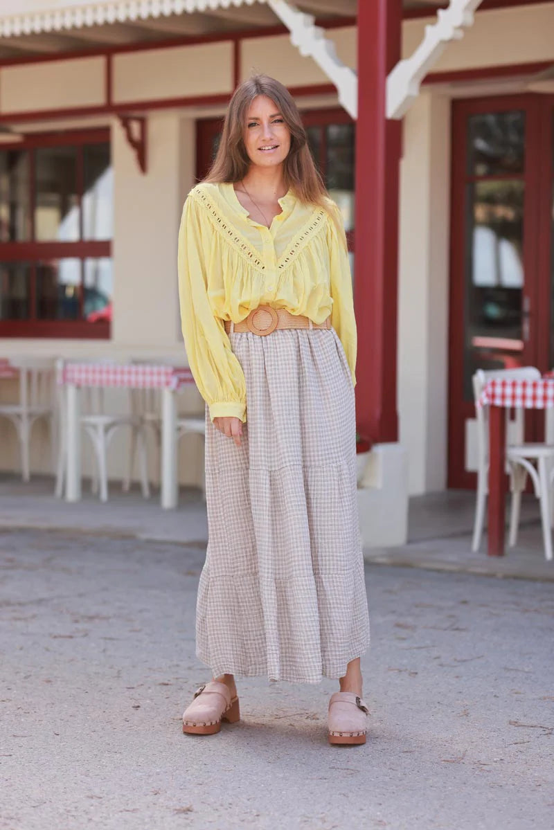 Yellow Pleated Cotton Prairie Blouse