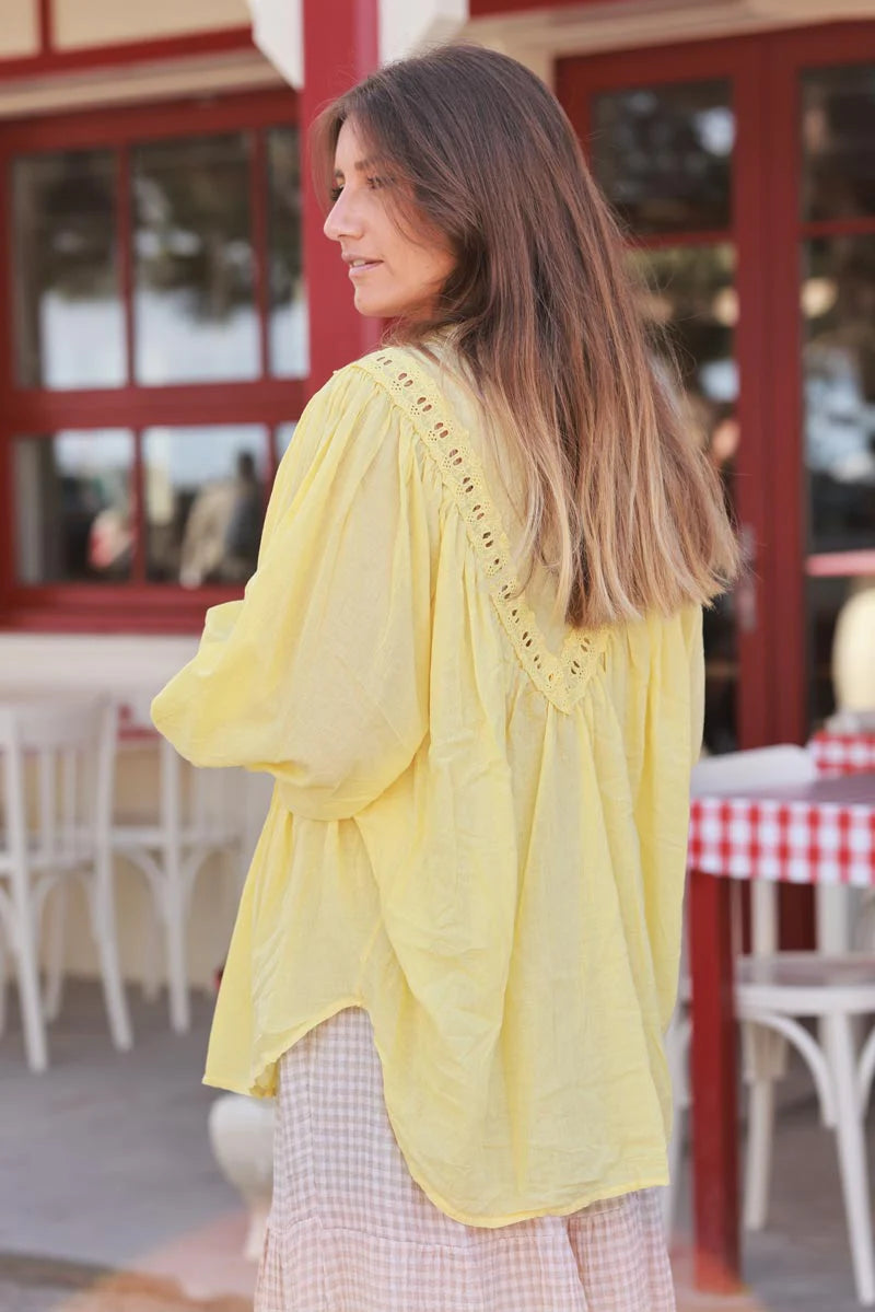 Yellow Pleated Cotton Prairie Blouse