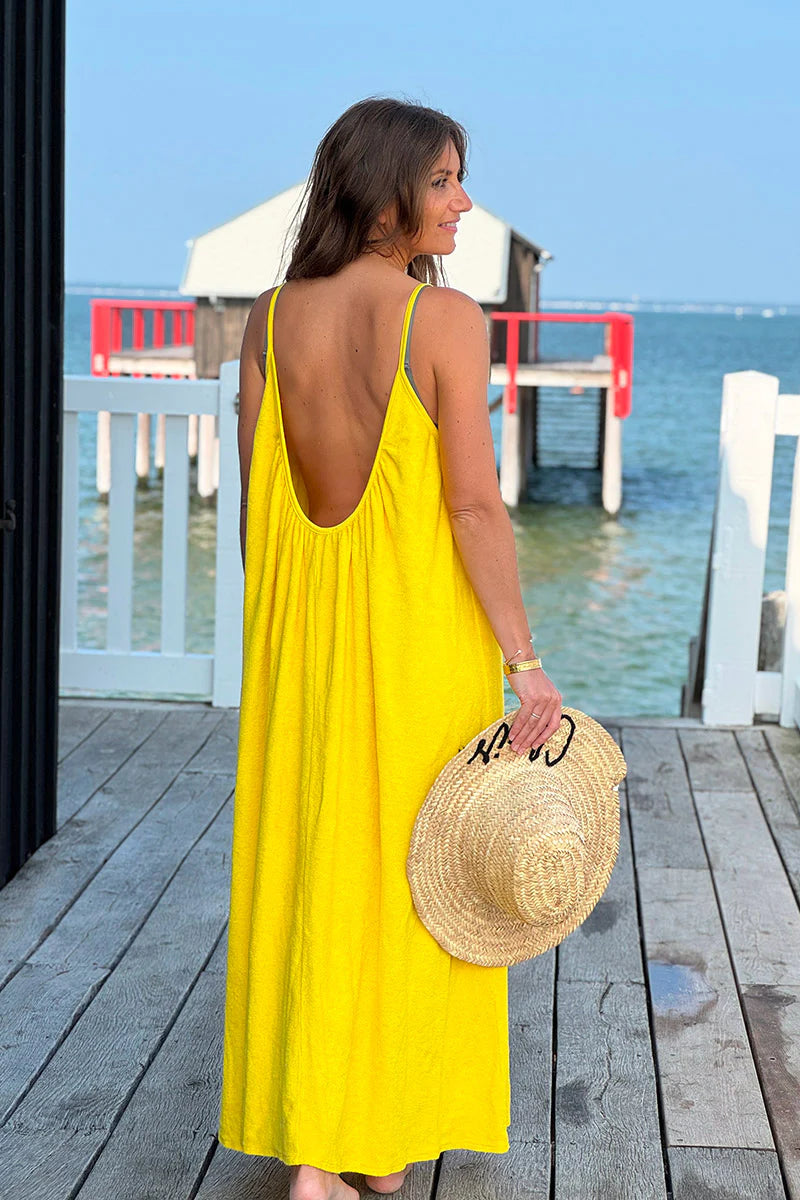 Yellow Terry Cloth Strappy Maxi Dress
