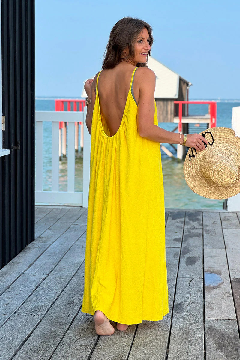 Yellow Terry Cloth Strappy Maxi Dress