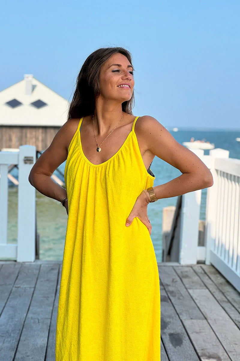 Yellow Terry Cloth Strappy Maxi Dress