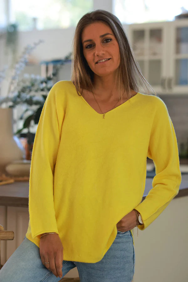 Yellow ultra-soft, Viscose Blend V-Neck Sweater