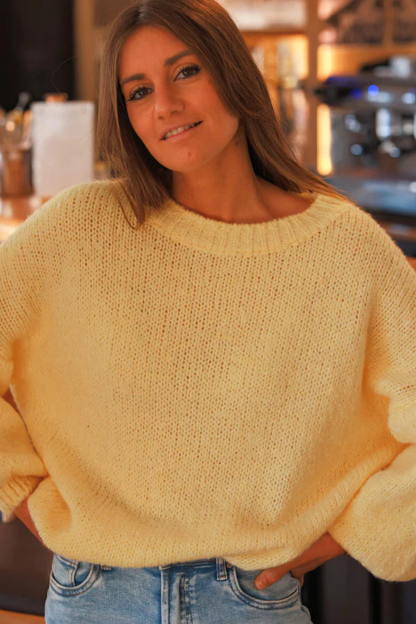 Yellow Wool Blend Bubble Sleeve Sweater