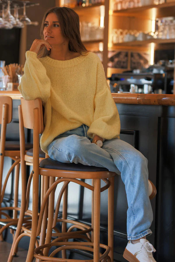 Yellow Wool Blend Bubble Sleeve Sweater