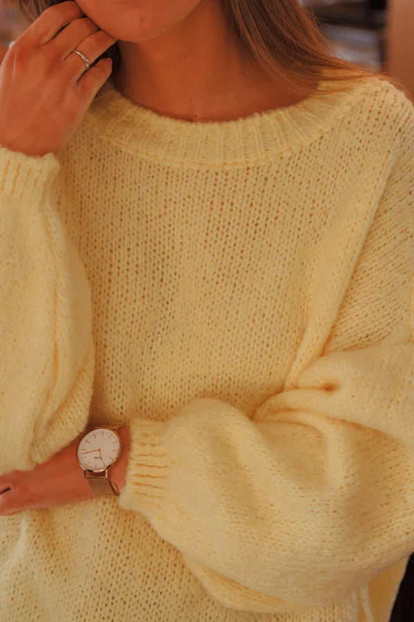 Yellow Wool Blend Bubble Sleeve Sweater