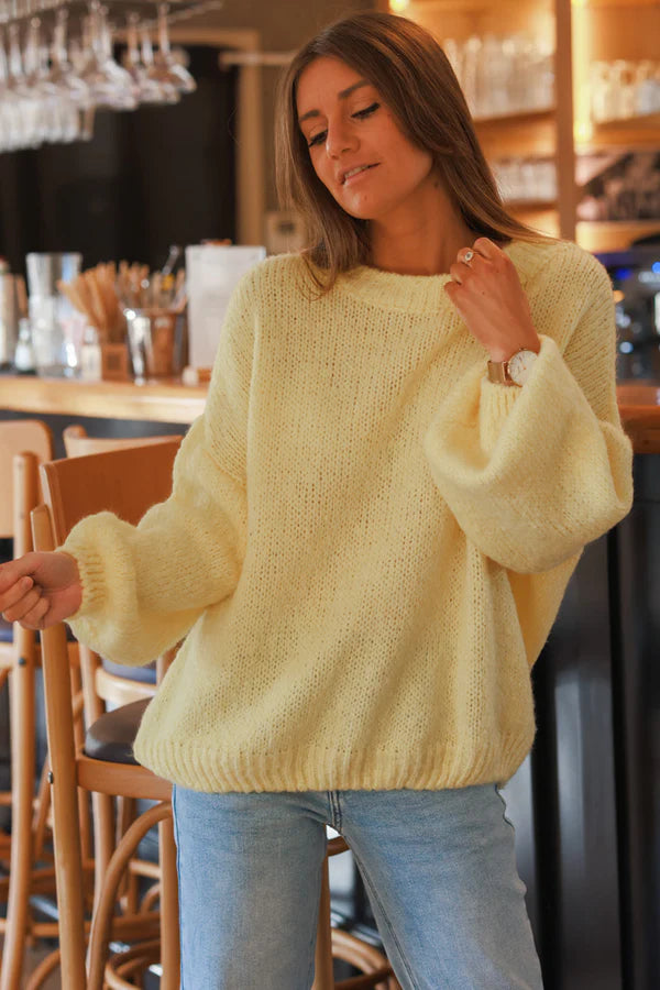 Yellow Wool Blend Bubble Sleeve Sweater