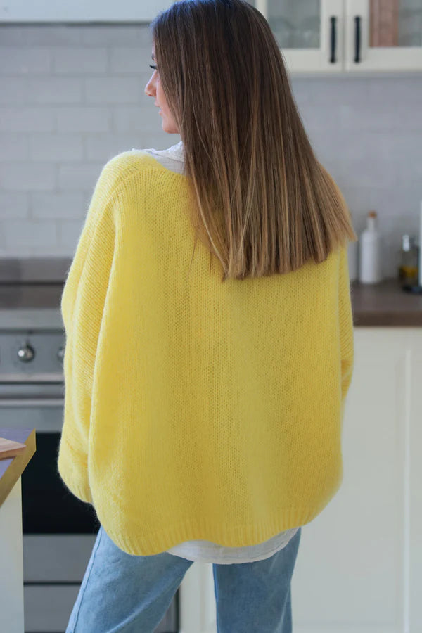 Yellow Woollen v-neck Sweater with Batwing sleeves